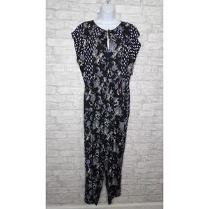 Rebecca Taylor Jumpsuit Smocked Floral Silk Blend Black Womens Size 0‎ Pockets